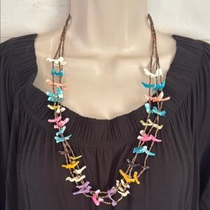 Vintage Native American Fetish 3 Strand MOP Bird Heishi Bead Necklace 28”